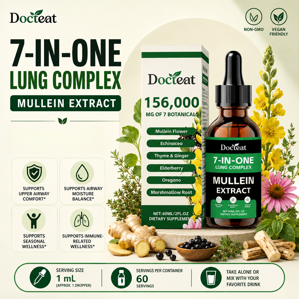Herbal Wellness Liquid - Docteat 7-in-1 Mullein Extract Drops 60ML